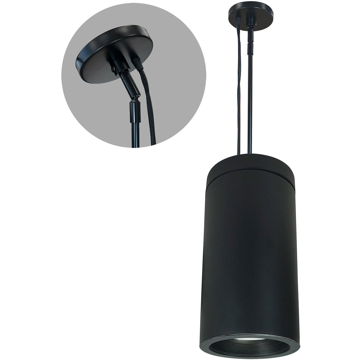 Cobalt Black Pendant Mount Cylinder Ceiling Light in 4000K, 750, Baffle